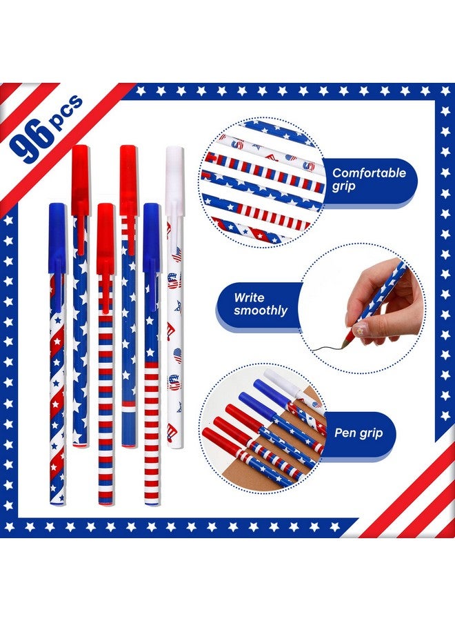 Eaasty American Flag Pens Bulk Patriotic Usa Gel Ink Pen Independence Day Pen Stars Stripes Ballpoint Pens For Home Office Supplies 4Th Of July Usa Souvenirs Gifts(96 Pcs) - Image 2