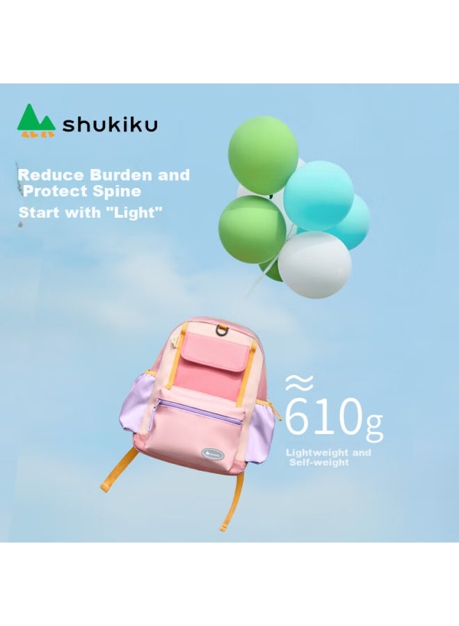 Shukiku Colorful Children's Spine-protecting Backpack For Primary School Students Grades 1-6, Lightweight Double Shoulder Bag Gift Box Set, Caramel Pudding, M Size - Image 2