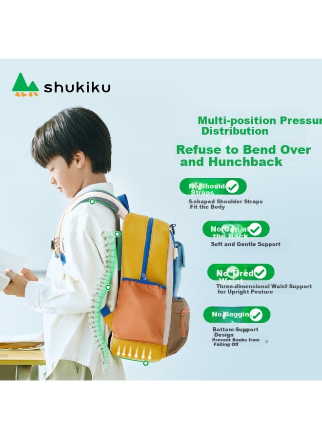 Shukiku Colorful Children's Spine-protecting Backpack For Primary School Students Grades 1-6, Lightweight Double Shoulder Bag Gift Box Set, Caramel Pudding, M Size - Image 3