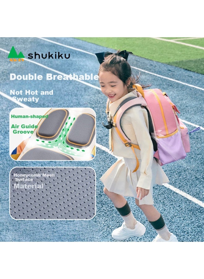 Shukiku Colorful Children's Spine-protecting Backpack For Primary School Students Grades 1-6, Lightweight Double Shoulder Bag Gift Box Set, Caramel Pudding, M Size - Image 5