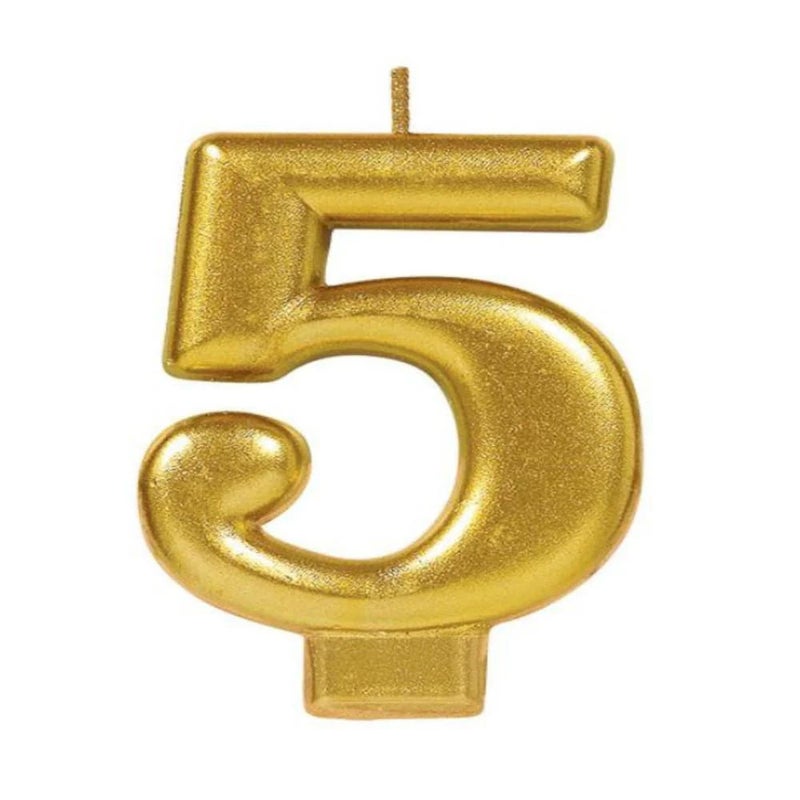Amscan #5 Metallic Birthday Candle Gold  Party Supply 1 Piece - Image 1