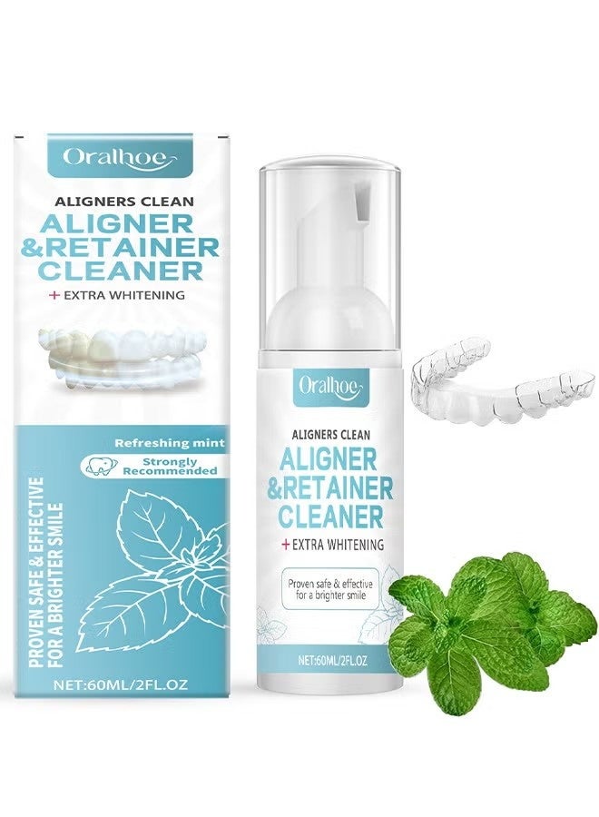 ORALHOE Aligners Clean Aligner & Retainer Cleaner, Teeth Aligner Foam, Clear Retainer Cleaner, Retainer Cleaning Spray, Retainer Cleaner Aligner Cleaner, Retainer Mouth Guards Cleaner, Retainer Whitening Foam, Aligner Cleaner 60ML - Image 1