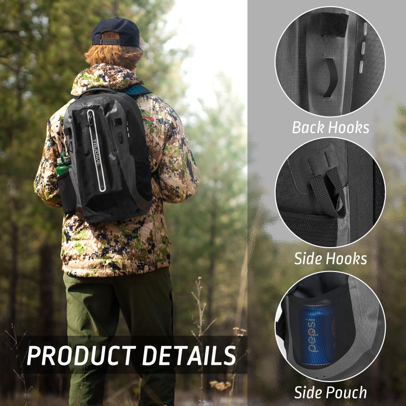 Trudave Waterproof Backpack, Waterproof Submersible Backpack, Floating TPU Coated Dry Bag with Airtight Zipper for Kayak, Fishing, Boating, Hiking, Black (20L) - Image 5