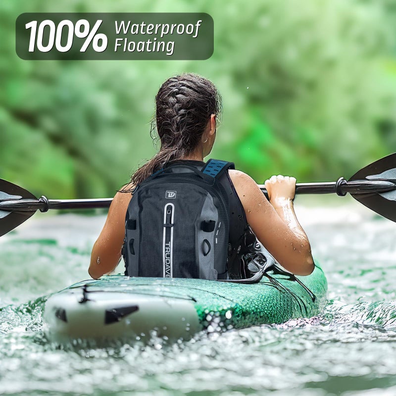 Trudave Waterproof Backpack, Waterproof Submersible Backpack, Floating TPU Coated Dry Bag with Airtight Zipper for Kayak, Fishing, Boating, Hiking, Black (20L) - Image 3