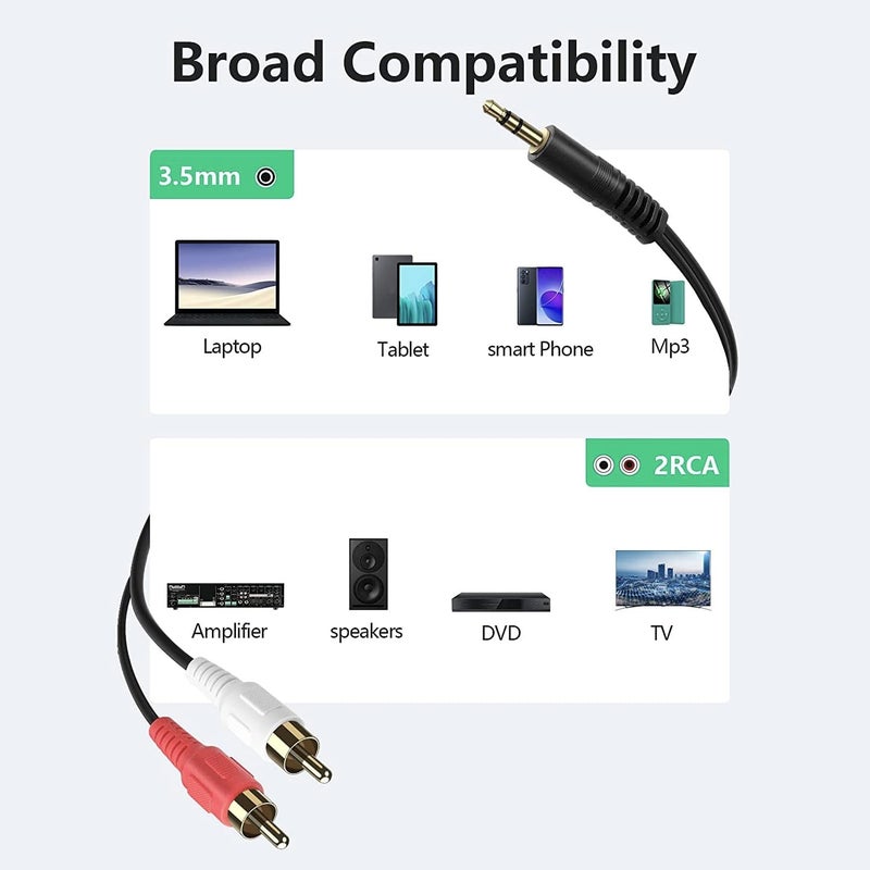 FEDUS كابل صوت ستيريو 3.5 مم جاك ذكر إلى 2 RCA ذكر (1.5 م، أسود) - Image 2