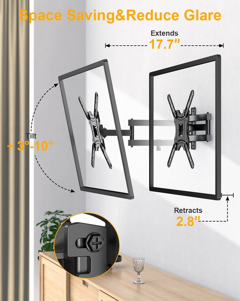 XVCAS Full Motion TV Wall Mount,vesa Monitor Mount Tv Brackets for 19-55 Inch LED LCD Flat Curved Screen TVs/Monitors,Universal Mount with Swivel and Tilt,Max VESA 400X400 mm, 66 lbs - Image 5