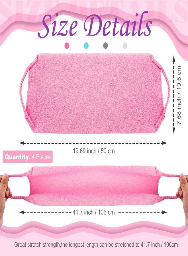 Moukeren Exfoliating Back Scrubber with Handles 4 Pack Nylon Back Exfoliator Extended Length Washers Scrubbers Stretchable Pull Strap Exfoliating Washcloth(Dark Blue, Gray, Beige, Pink) - Image 2