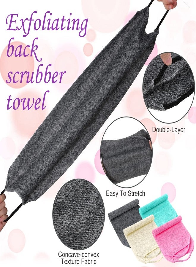 Moukeren Exfoliating Back Scrubber with Handles 4 Pack Nylon Back Exfoliator Extended Length Washers Scrubbers Stretchable Pull Strap Exfoliating Washcloth(Dark Blue, Gray, Beige, Pink) - Image 3