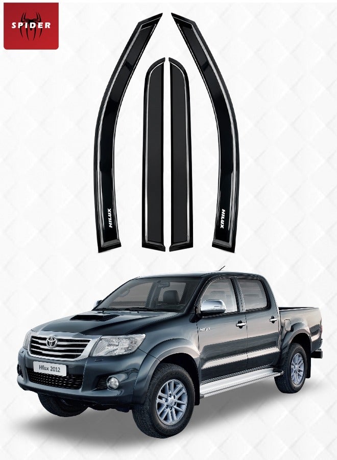 Spider Window Visor for Toyota Hilux 2012-2015 Rain Guard Door Visor Sun Deflector Wind Deflector Smoke Black Injection Moulded Acrylic Side Window Vent Shade with 3M Tape Car Exterior Accessories 4 Piece Weather Shield Set Dust Protection Kits - Image 1
