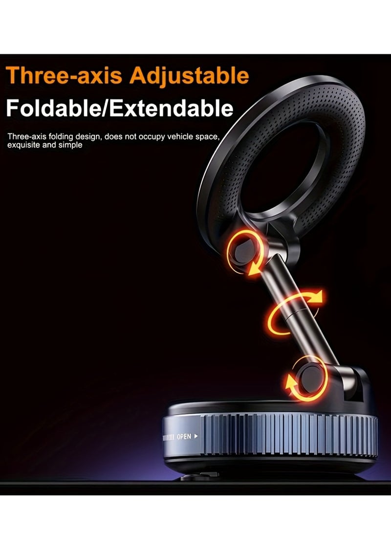 حامل هاتف مغناطيسي قابل للتعديل والطي، مغناطيس قوي N52، يدور 360 درجة، مثبت بقاعدة شفط مفرغ، مناسب للوحة القيادة، وبلاط الحمام، والأسطح الزجاجية - مصنوع من مادة ABS، دائري الشكل، يُثبّت على لوحة القيادة | تصميم أنيق | حامل متين، حامل هاتف للسيارة - Image 1