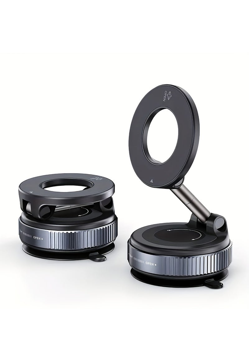 حامل هاتف مغناطيسي قابل للتعديل والطي، مغناطيس قوي N52، يدور 360 درجة، مثبت بقاعدة شفط مفرغ، مناسب للوحة القيادة، وبلاط الحمام، والأسطح الزجاجية - مصنوع من مادة ABS، دائري الشكل، يُثبّت على لوحة القيادة | تصميم أنيق | حامل متين، حامل هاتف للسيارة - Image 4