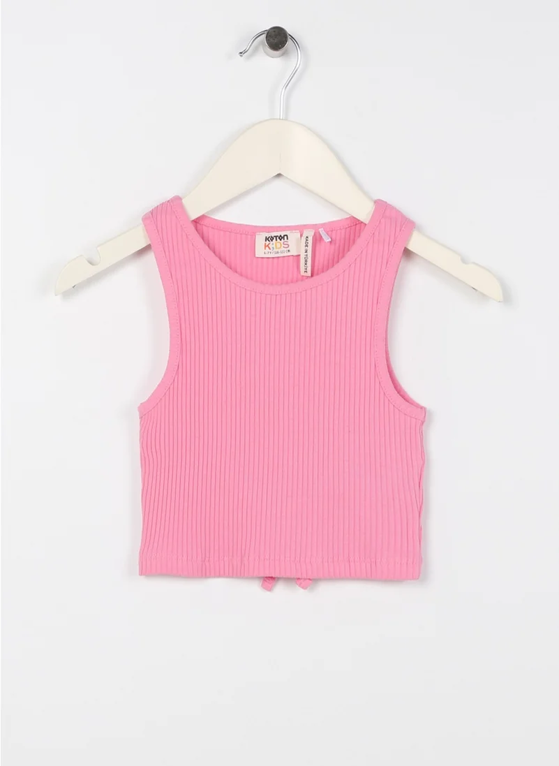 كوتون Crop Undershirt Sleeveless Round Neck Ribbed Back Window Detailed Cotton