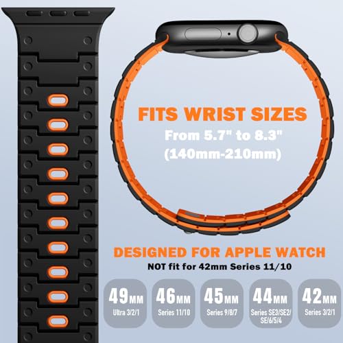Bandletic Watchband Compatible with Apple Watch Ultra Band/Apple Watch Ultra 2 Band - Durable Silicone Magnetic Bands for iWatch Series 11 10 46mm, 9/8/7 45mm, SE3/6/5/4 44mm, 3/2/1 42mm, Black/Orange - Image 5