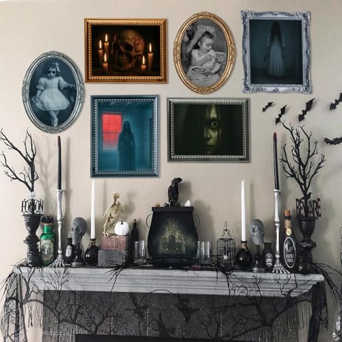 Lansian Halloween Decorations Indoor Scary Wall Decor, 10Piece Poster Creepy Frames Portraits Pictures, Gothic Decor Horror Castle Haunted House Mansion Decor Decoration Party Supplies - Image 5