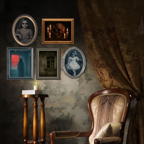 Lansian Halloween Decorations Indoor Scary Wall Decor, 10Piece Poster Creepy Frames Portraits Pictures, Gothic Decor Horror Castle Haunted House Mansion Decor Decoration Party Supplies - Image 4