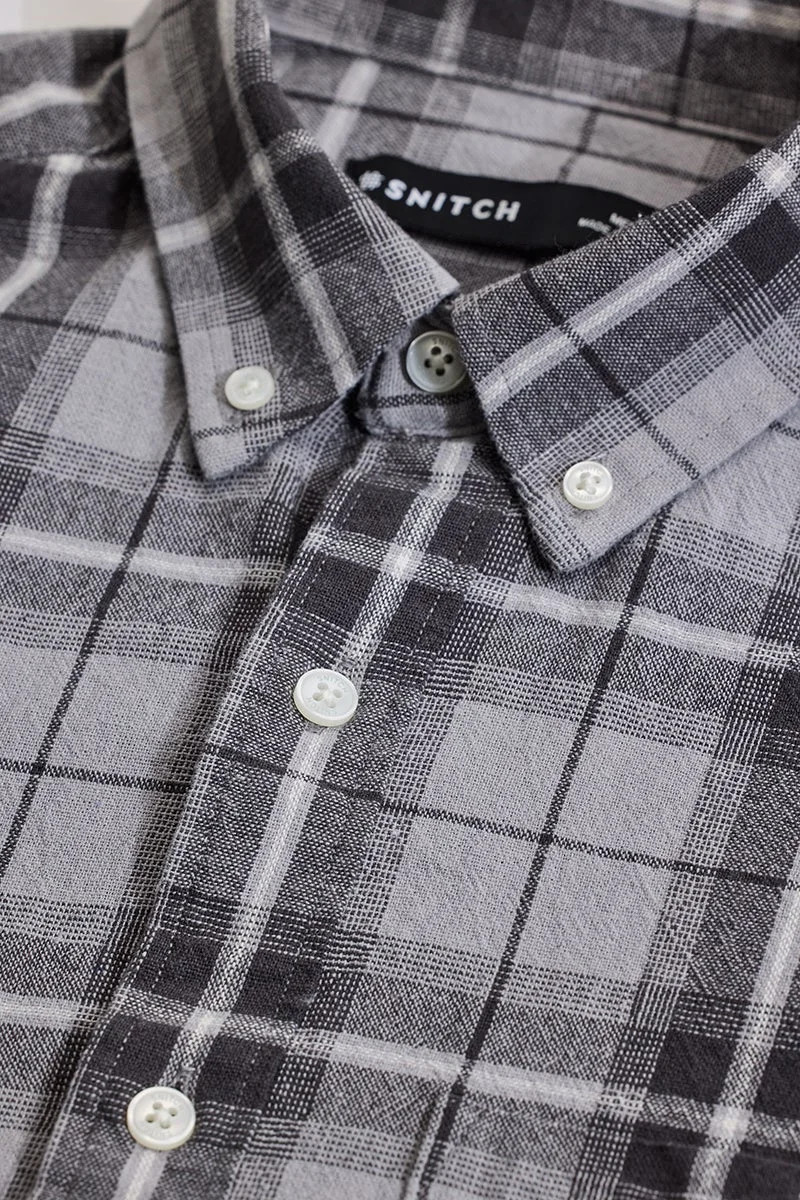 SNITCH Light Grey Checkered Long Sleeve Slim Fit Casual Shirt