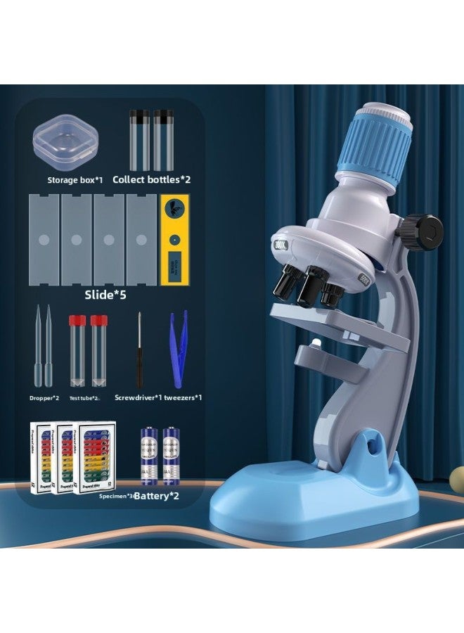 Loquat Children's Microscope 1200X Professional Science Equipment Biological High-Definition Experiment Complete Set Of Educational Toys For Primary And Secondary School Students-Specifications:【sky Blue】 - Image 1