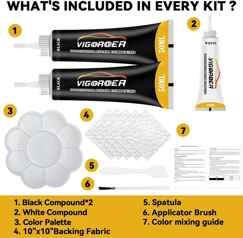 Vigorder Black Leather Repair Kit for Furniture, Leather Seat Repair Kit for Cars, Easily Repairs Car Interior, Sofa, Purse and Jacket, Restore Any Material, Genuine, Pleather with Super Easy Instructions Carefully selected solid material - Image 4