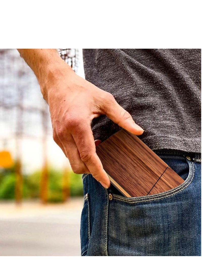 Excefore Wood Business Card Holders, PU Leather Business Card Case Pocket Business Card Holders for Men or Women, Professional Slim Business Card Carrier Name Card Holder Wallet With Magnetic Shut, Coffee - Image 5