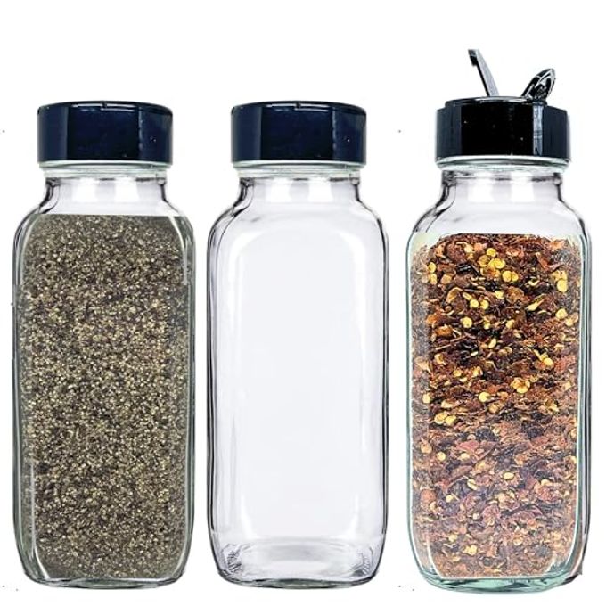 JARMING COLLECTIONS Glass Spice Jars with Shaker Lids - Spice Jars 16 oz for Food Storage, Spice Containers for Kitchen Organization and Storage, Bottles for Spices (Black - 16 Ounce 3 pack)