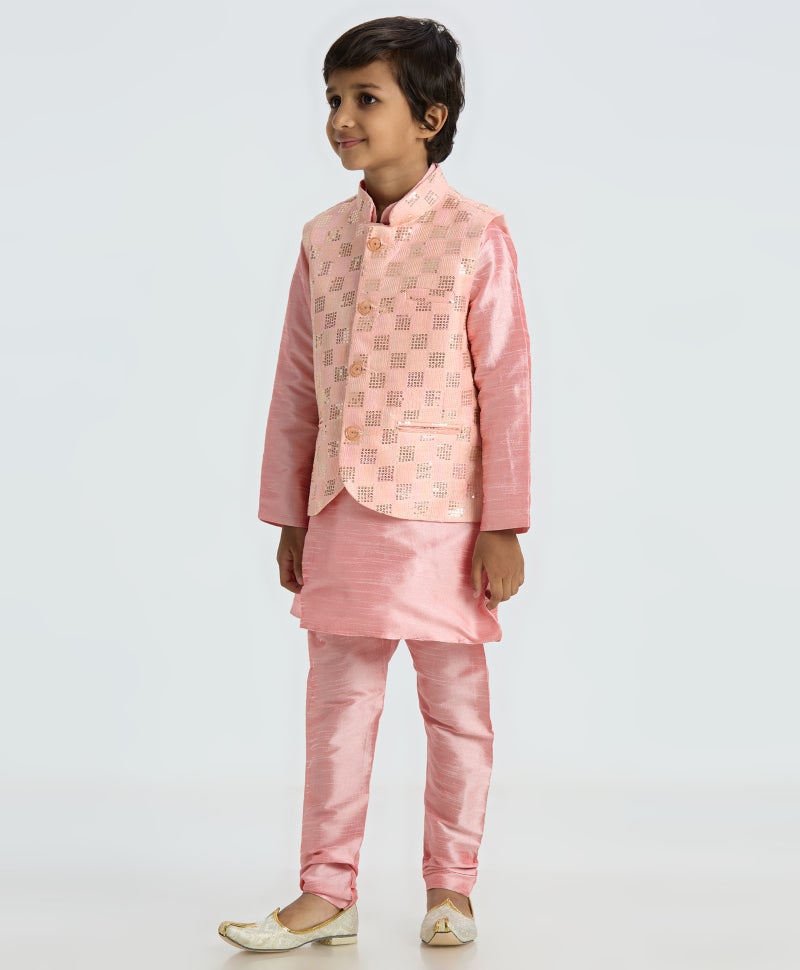 Pink Nehru Jacket Kurta Pyjama Set for Kids