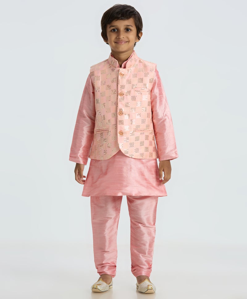 Pink Nehru Jacket Kurta Pyjama Set for Kids