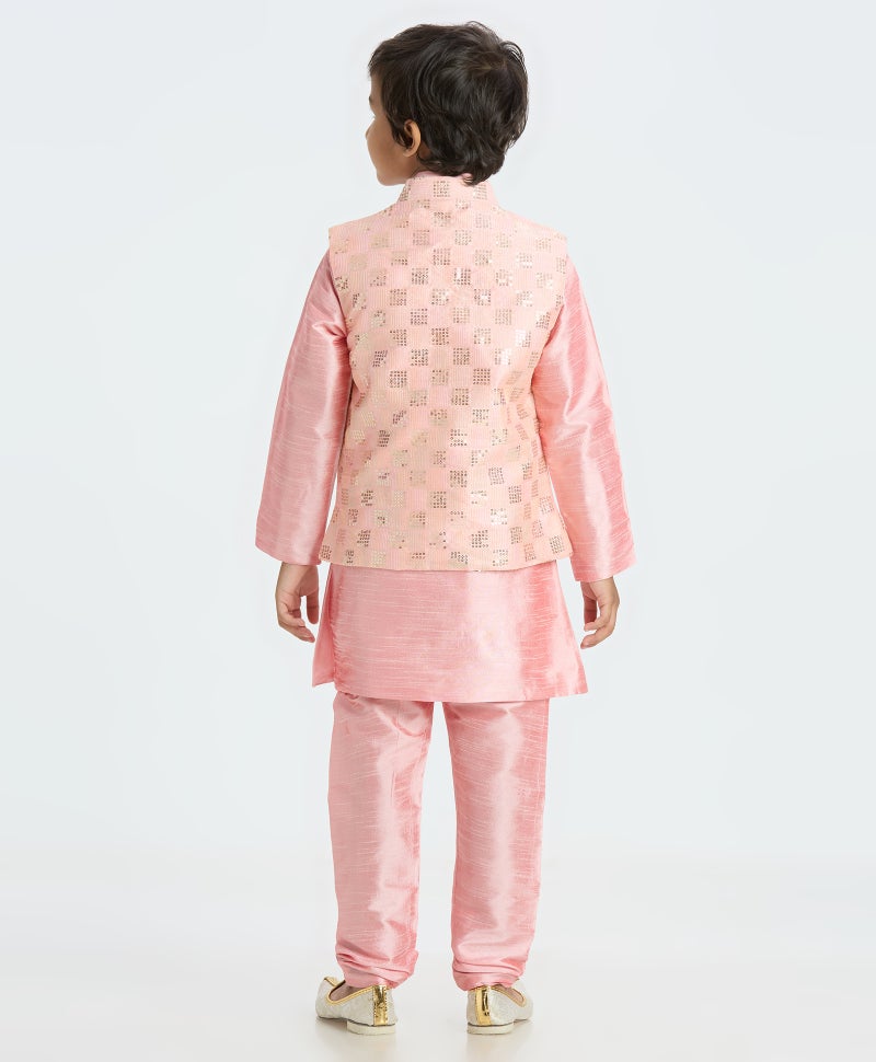 Pink Nehru Jacket Kurta Pyjama Set for Kids