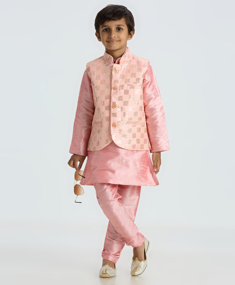 Pink Nehru Jacket Kurta Pyjama Set for Kids