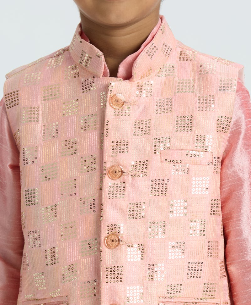 Pink Nehru Jacket Kurta Pyjama Set for Kids