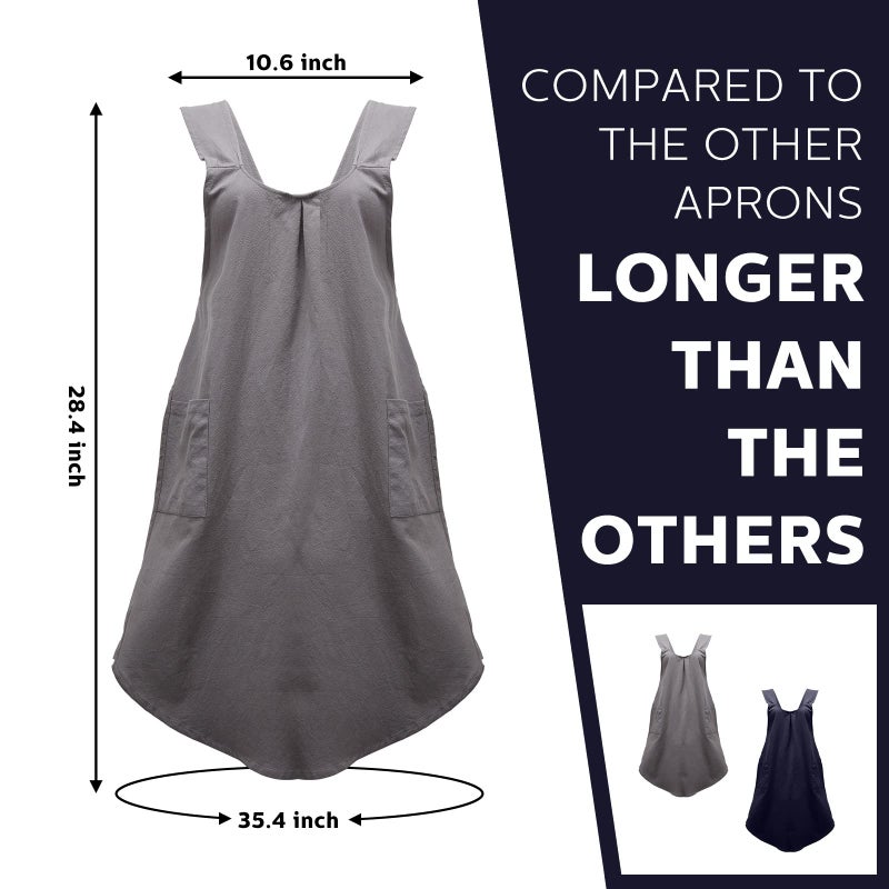 JaGely 2 Pack Japanese Linen Cross Back Aprons Kitchen Cooking Aprons for Women Men with 2 Pockets Cute Gardening Apron Dress for Cooking  Baking  Cleaning and Painting - Image 3