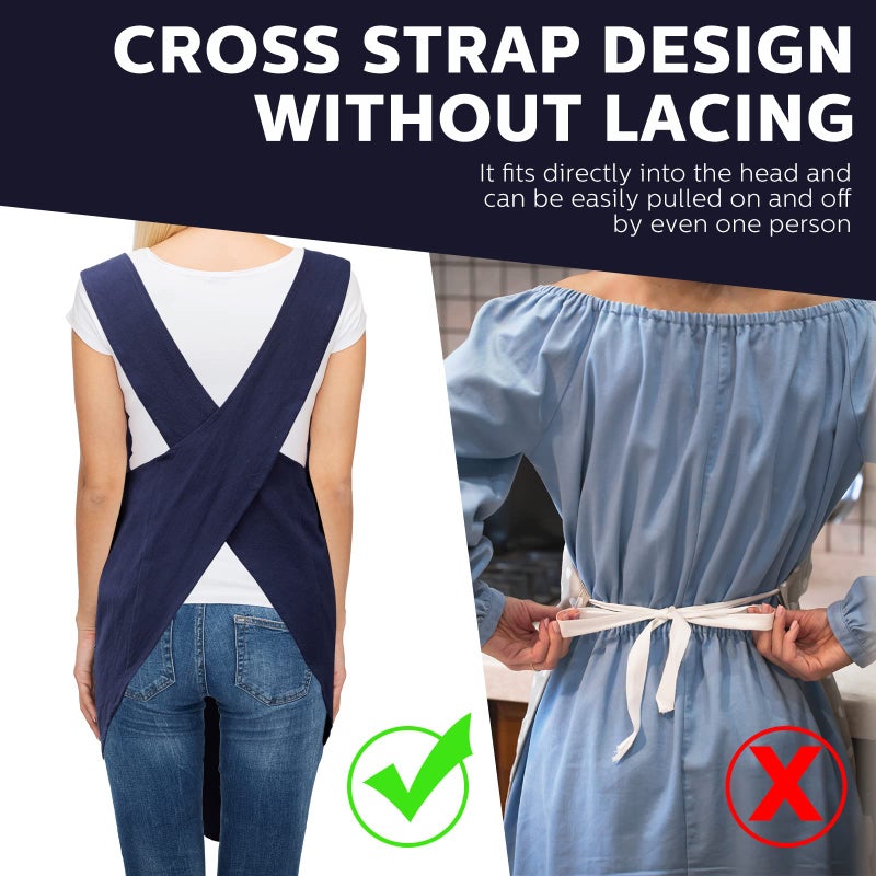 JaGely 2 Pack Japanese Linen Cross Back Aprons Kitchen Cooking Aprons for Women Men with 2 Pockets Cute Gardening Apron Dress for Cooking  Baking  Cleaning and Painting - Image 5
