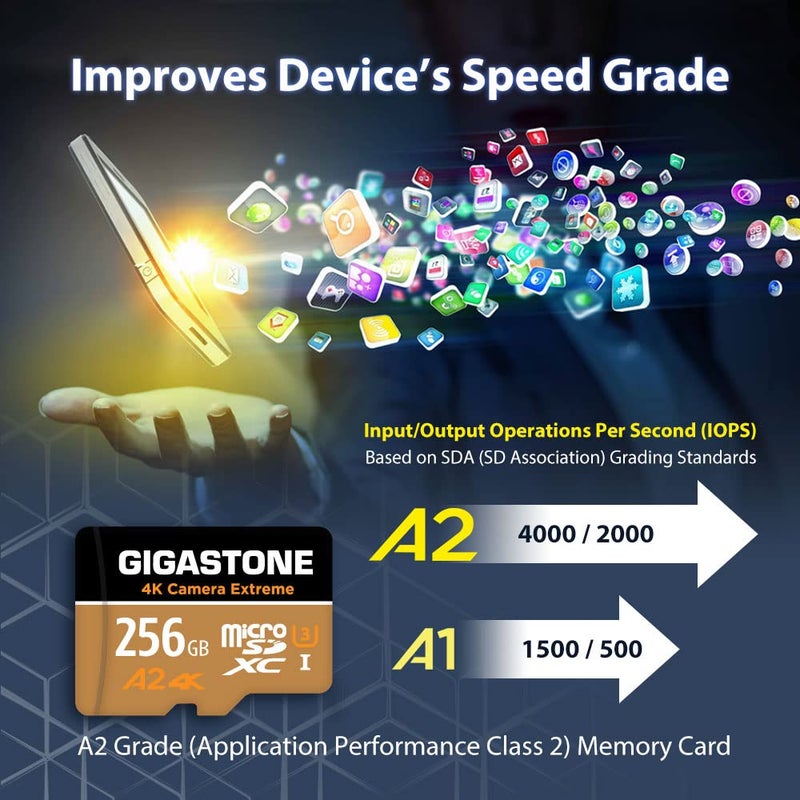 Gigastone ã€5-Years Data Recoveryã€‘ GIGASTONE 256GB Micro SD Card, 4K Camera Extreme, MicroSDXC Memory Card for Switch, GoPro, Action Camera, DJI, R/W up to 100/60MB/s, UHS-I U3 A2 V30 C10, with Adapter - Image 5