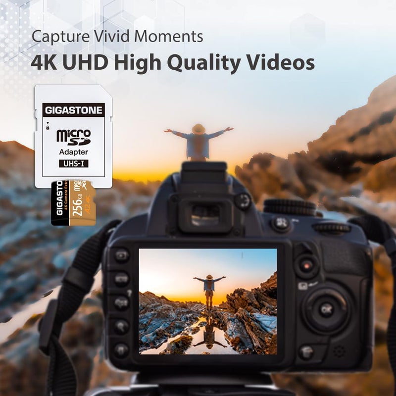 Gigastone ã€5-Years Data Recoveryã€‘ GIGASTONE 256GB Micro SD Card, 4K Camera Extreme, MicroSDXC Memory Card for Switch, GoPro, Action Camera, DJI, R/W up to 100/60MB/s, UHS-I U3 A2 V30 C10, with Adapter - Image 4