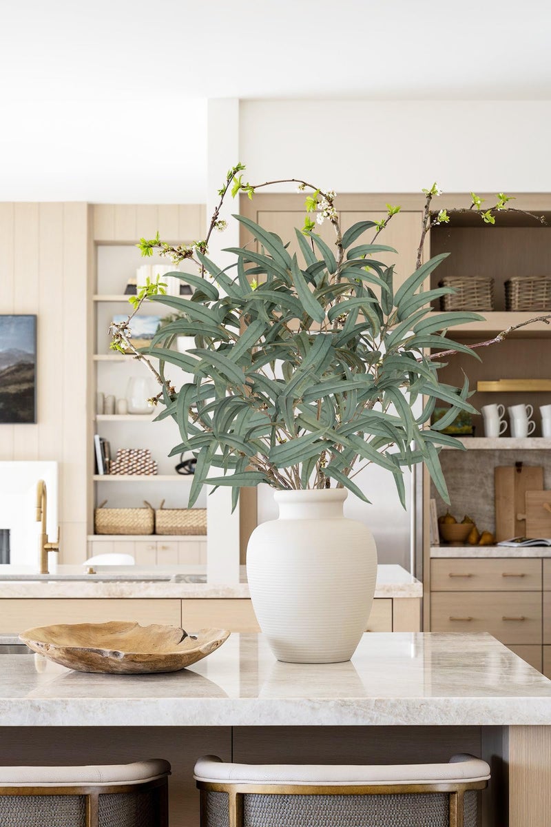 Briful Artificial Eucalyptus Willow Branches 33'' Tall Gray Fake Eucalyptus Stems Arrangement, Realistic Faux Greenery Stems, Indoor Plant, Home Housewarming Farmhouse Porch Vase Decor, Set of 6 - Image 4