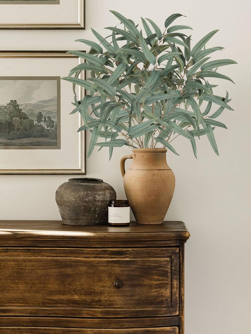 Briful Artificial Eucalyptus Willow Branches 33'' Tall Gray Fake Eucalyptus Stems Arrangement, Realistic Faux Greenery Stems, Indoor Plant, Home Housewarming Farmhouse Porch Vase Decor, Set of 6 - Image 3
