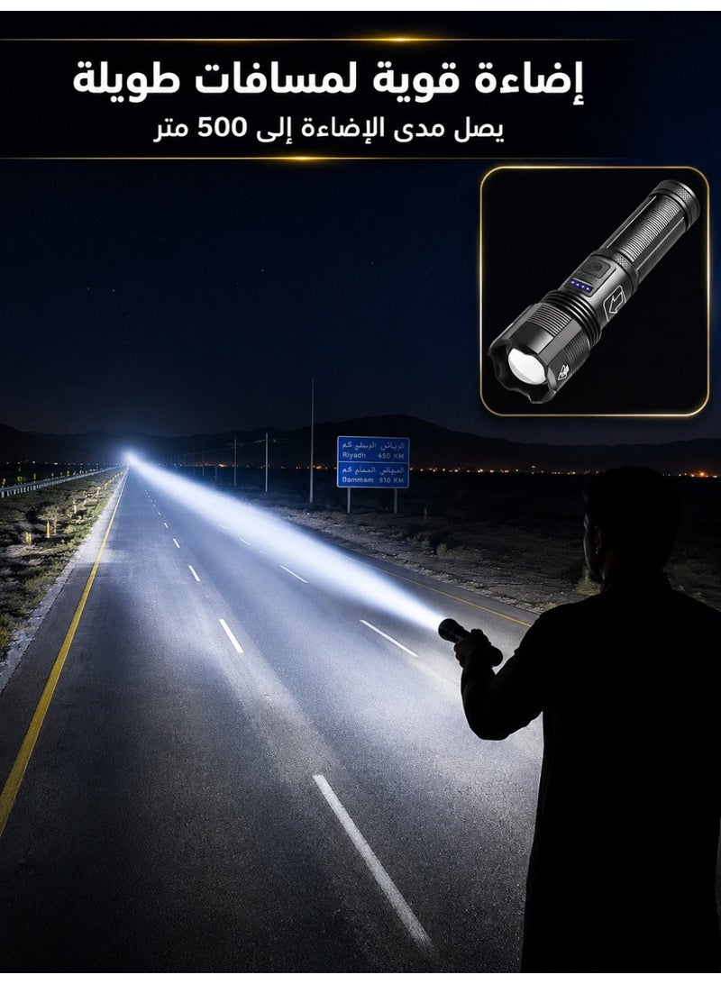 مصباح يدوي LED عالي السطوع قابل لإعادة الشحن، مصباح من سبائك الألومنيوم مقاوم للماء وقابل للتكبير مع أنماط متعددة وحماية من الشحن الزائد، محمول للتنزه والتخييم الخارجي - Image 3