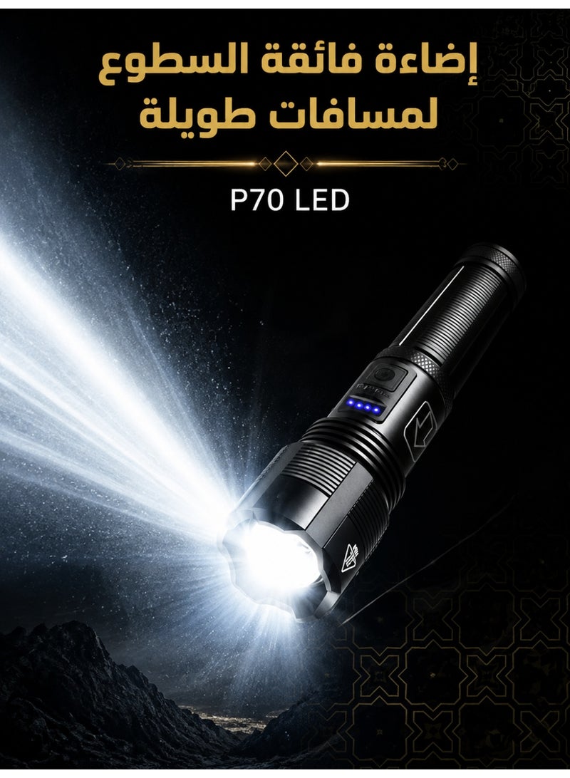 مصباح يدوي LED عالي السطوع قابل لإعادة الشحن، مصباح من سبائك الألومنيوم مقاوم للماء وقابل للتكبير مع أنماط متعددة وحماية من الشحن الزائد، محمول للتنزه والتخييم الخارجي - Image 2