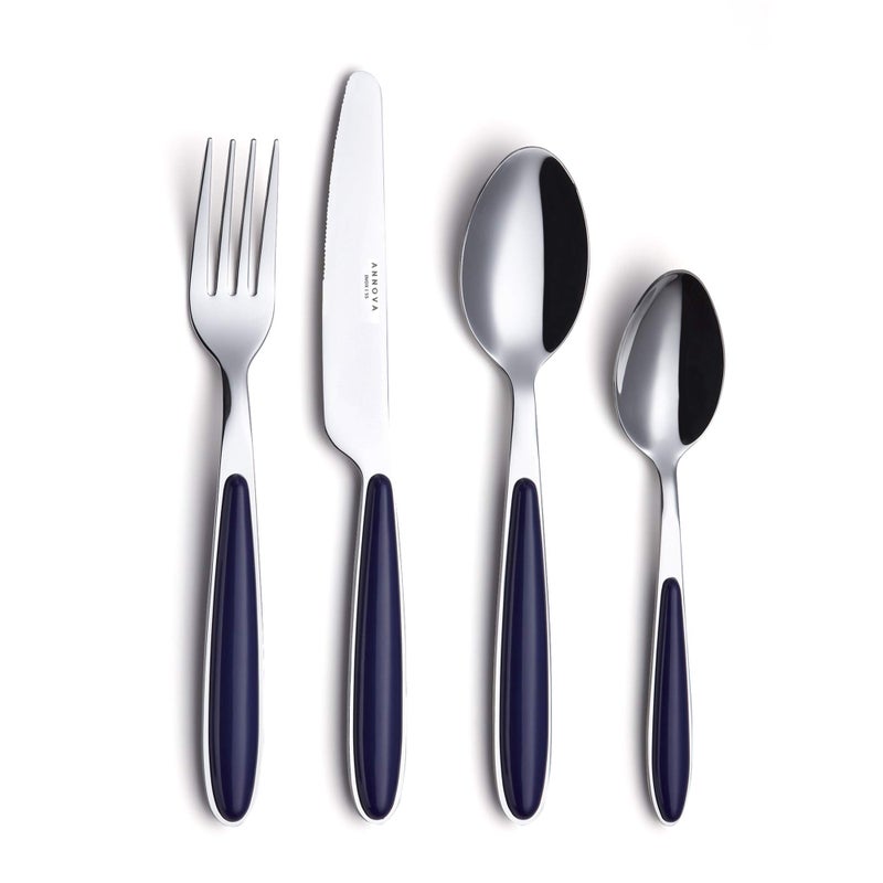 Annova ANNOVA 24PCS Flatware Set Colored  Stainless Steel SilverwareCutlery with Color Handles  6 x Dinner Forks 6 x Dinner Knives 6 x Dinner Spoons 6 x Dessert Spoons  Service for 6 Blue 24 Pieces
