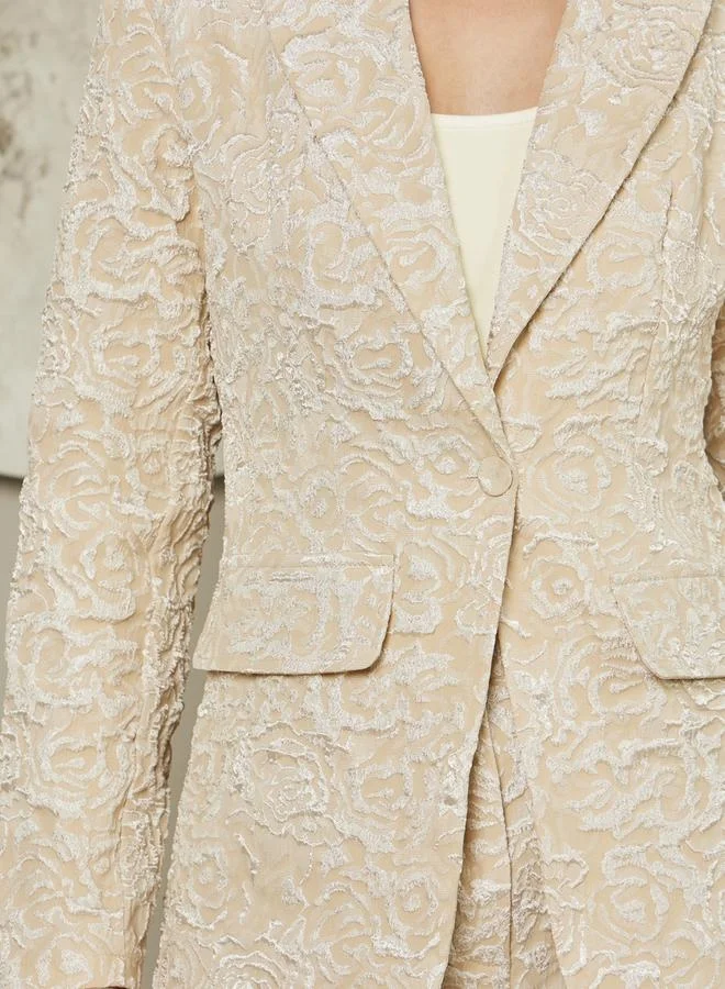 Styli Jacquard Regular Fit Notch Label Neck Blazer