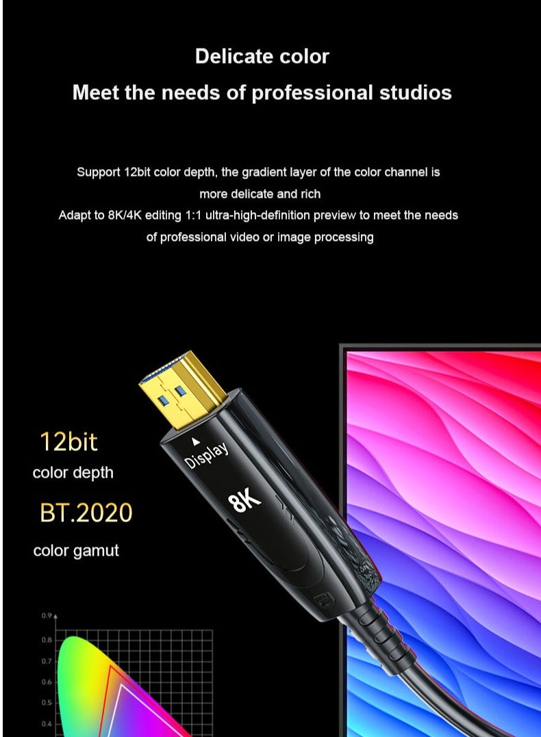 DTECH 25 Meter 8K HDMI 2.1 Fiber Optic Cable – 8K@60Hz, 4K@120Hz, 2K@144Hz, 48Gbps Ultra High Speed, HDR10+, Dolby Vision, eARC, HDCP 2.3 – Compatible with PS5, Xbox Series X, RTX 3080/3090, Projectors & 8K TVs. DT-HF8025 - Image 4