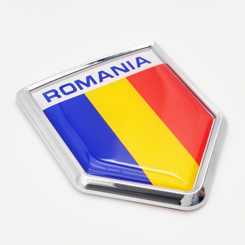 Overdecor Romania Flag Decal Stickers Car Emblem Romanian Car Accessories Decorations Chrome Shield Flag Sticker Decals for Cars Truck Vehicles 2 Pack - Image 3
