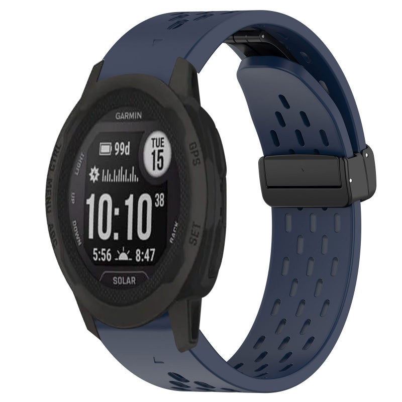 S-TOP For Garmin Instinct 2S Hole Folding Buckle 20mm Silicone Watch Band(Midnight Blue) - Image 1