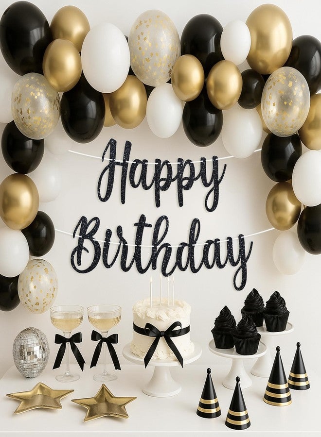 Perfect Occasion لافتة عيد ميلاد سعيد جاهزة للتعليق - لا حاجة للتجميع - لافتة عيد ميلاد سعيد سوداء للرجال والنساء - زينة معلقة مسبقًا على خيوط بطول 6 أقدام - زينة لامعة لحفلات أعياد الميلاد. هل ذكرنا أنها لا تحتاج إلى تجميع؟ - Image 2