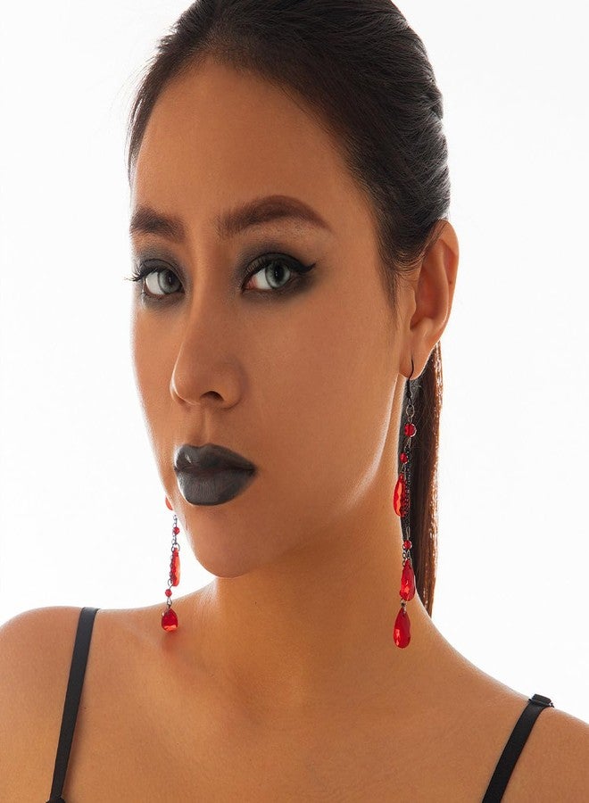 IS4U Gothic Blood Drop Earrings Black Red Crystal Vampire Earrings Vintage Gothic Dark Earring Goth Earring Long Crystal Gem Tassel Dangle Earring Birthday Party Cosplay Halloween Costume Jewelry for Women (Red) - Image 3