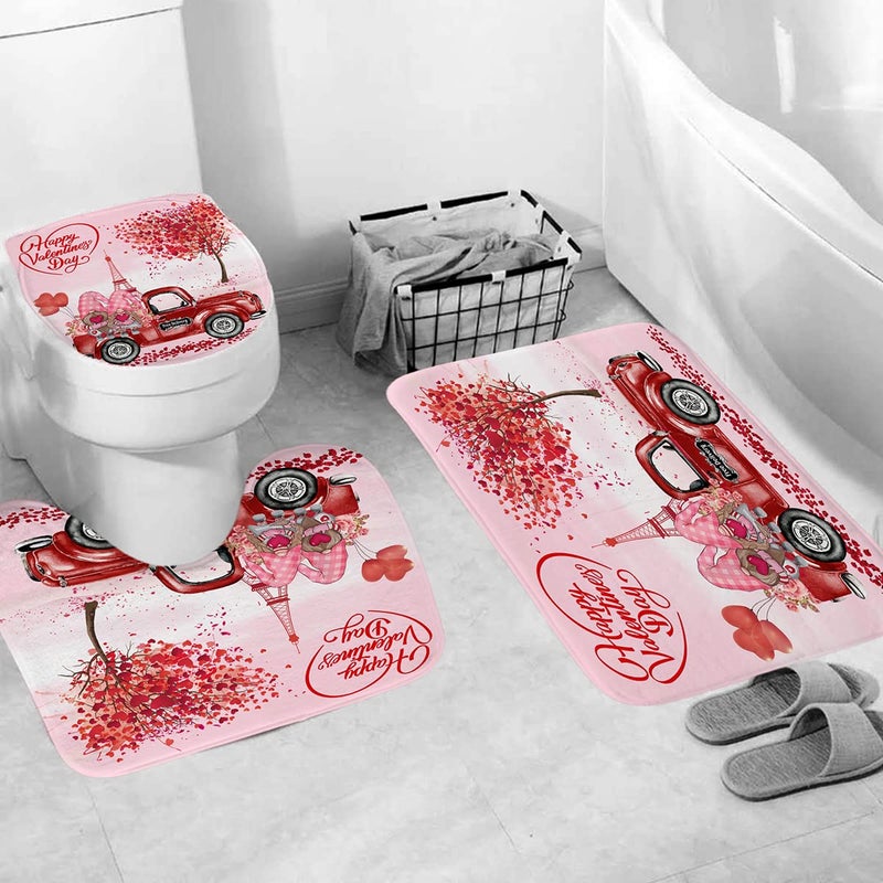 DDS-DUDES Lover Shower Curtain Set for Bathroom, Wedding,Happy Valentine's Day Gnomes by Bike Waterproof Bath Curtain, Eiffel Tower Fabric Shower Curtains with Hooks 71x71 inches - Image 4