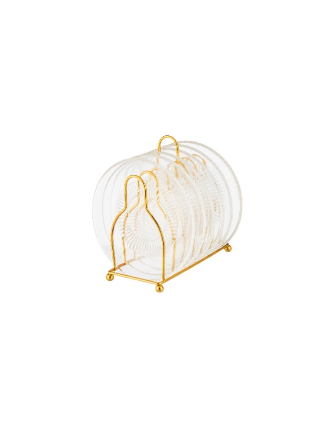 دانيا طقم صحون زجاج حلا 6 قطع بمقاس 15 سم مع استاند معدن للاستخدام اليومي والمناسب للمطاعم والمنزل - Image 4