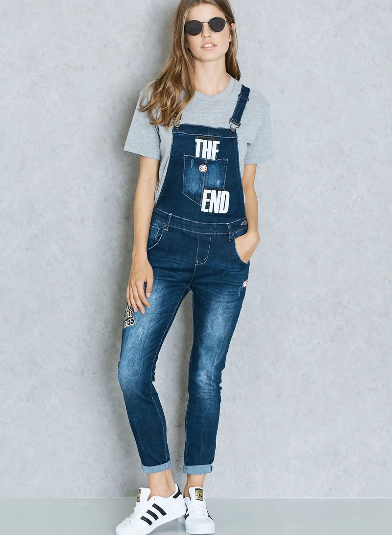 Ginger Badge Ripped Denim Dungaree