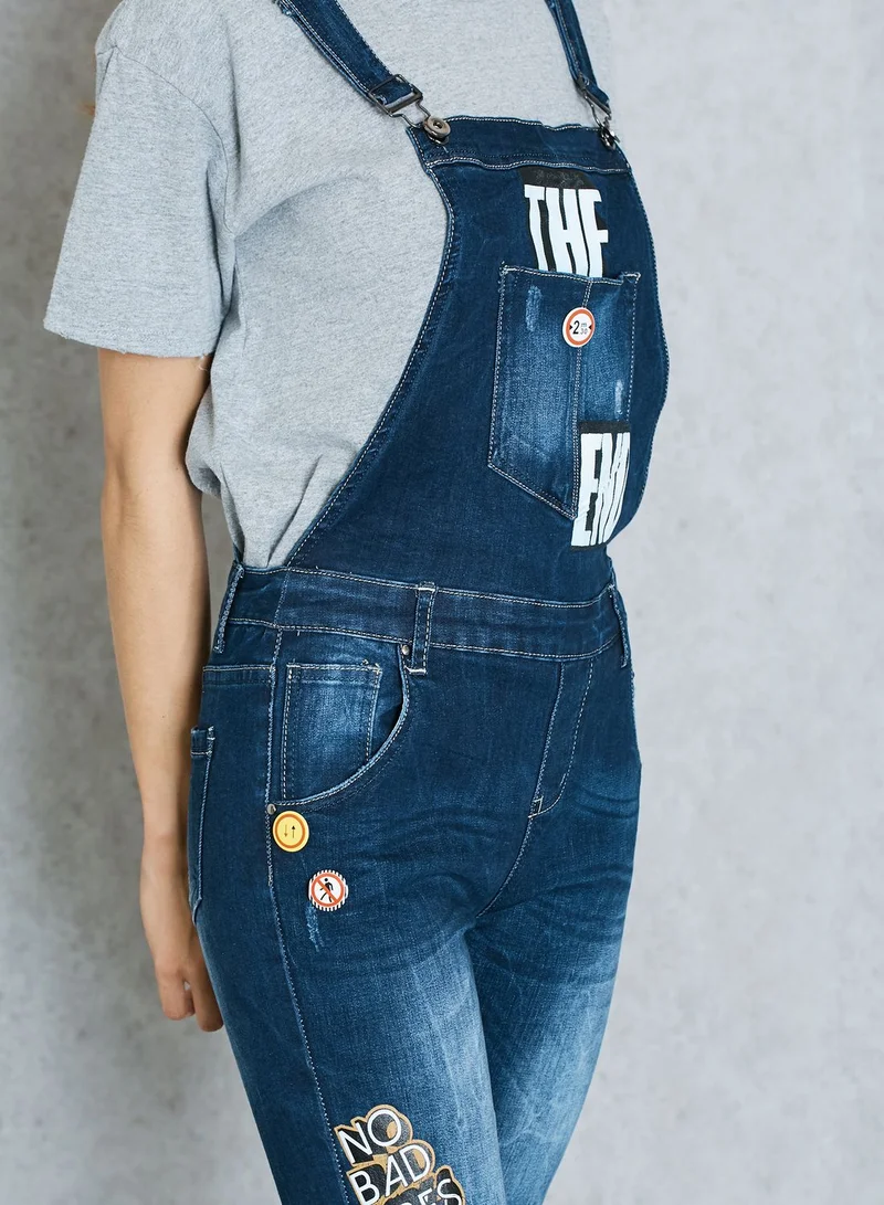 Ginger Badge Ripped Denim Dungaree