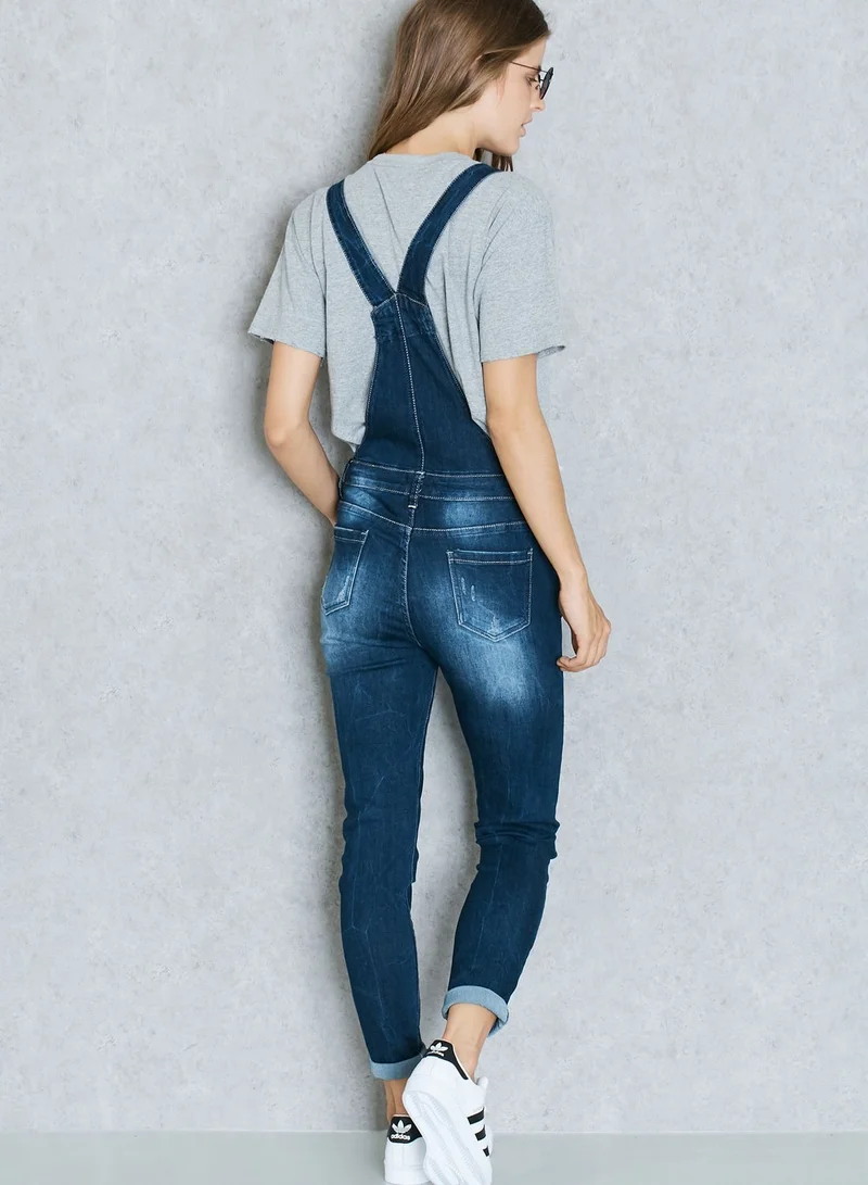 Ginger Badge Ripped Denim Dungaree