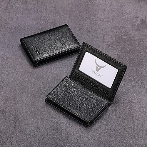 HISCOW Leather Business Card Case Holder for Men & Women, Italian Calfskin (Pebbled Black) - Image 2